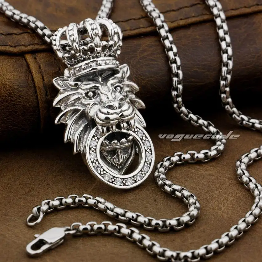 LINSION 925 Sterling Silver White CZ Stone King Lion Crown Mens Biker Rock Punk Pendant 8P026
LINSION 925 Sterling Silver White CZ Stone King Lion Crown Mens Biker Rock Punk Pendant 8P026