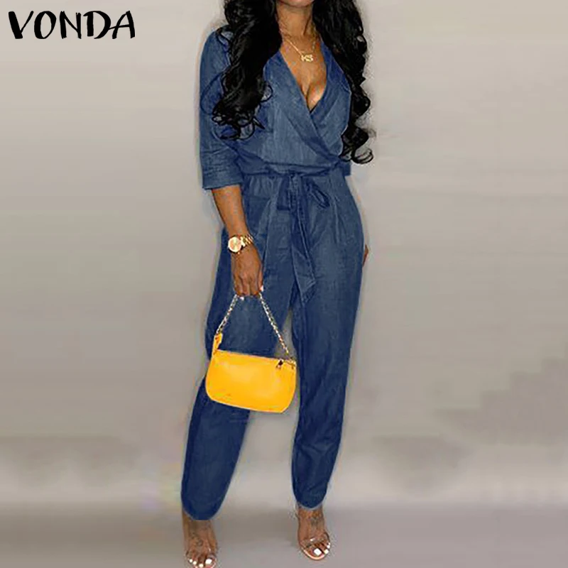 Plus Size Overalls Women Denim Jumpsuits VONDA 2019 Summer Pantalon Woman Tunic Rompers Short Sleeve With Belt Macacao Feminino
Plus Size Overalls Women Denim Jumpsuits VONDA 2019 Summer Pantalon Woman Tunic Rompers Short Sleeve With Belt Macacao Feminino