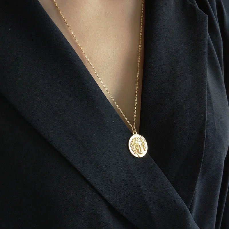 lBLS 925 Sterling Silver Necklaces Pendants in Real Silver Necklace Women Figure Gold Vintage Coin Long Necklace Silver Jewelry (2)