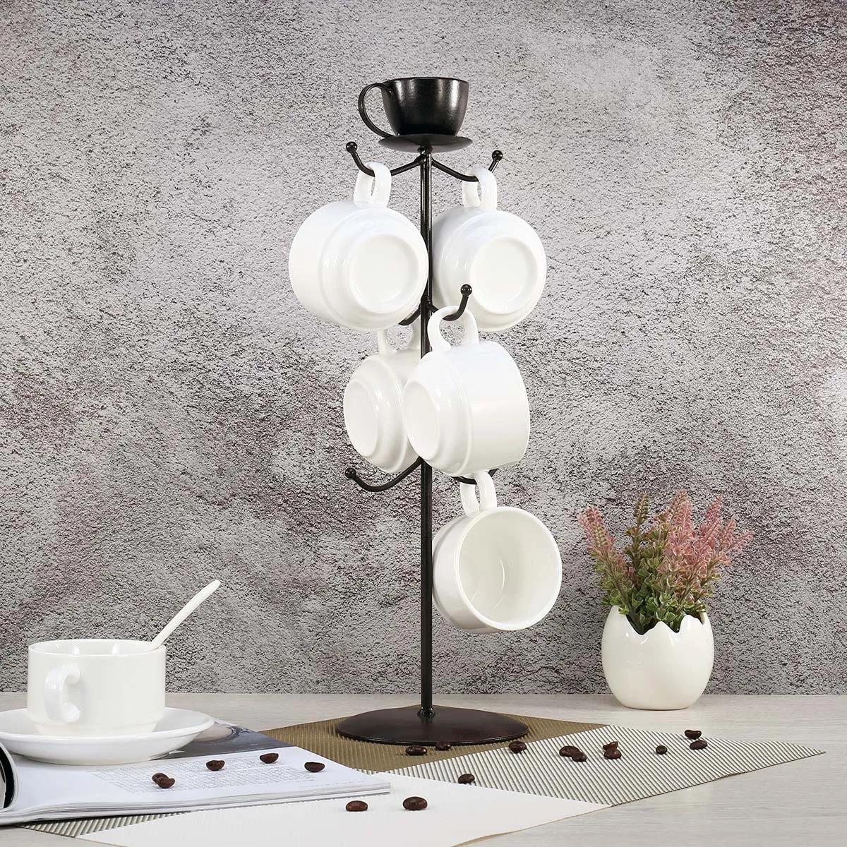 soporte para tazas de t/é acero inoxidable /árbol de tazas 6 ganchos soporte para tazas y platos Soporte para tazas