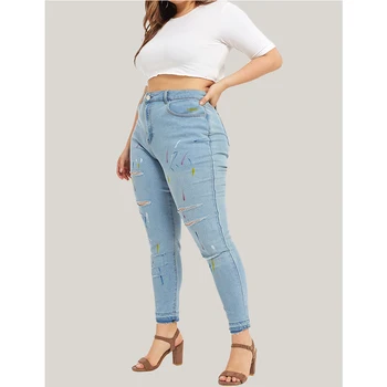 Jeans Women Plus Size Painted Button Casual Washed Hole Ripped Jeans Streetwear Women Skinny High Waist Jeans jean femme D40
Jeans Women Plus Size Painted Button Casual Washed Hole Ripped Jeans Streetwear Women Skinny High Waist Jeans jean femme D40