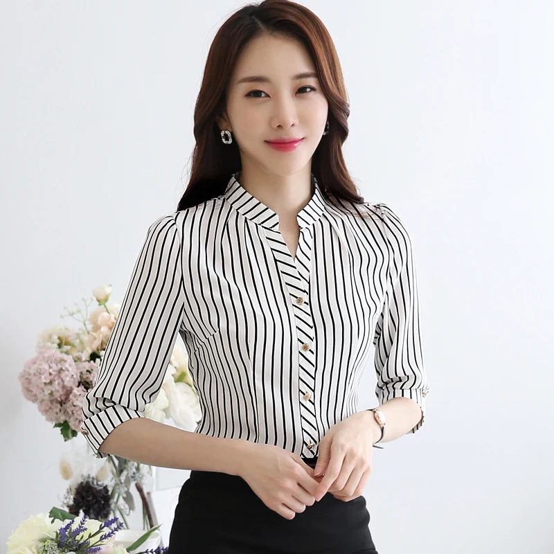 New Women Shirts Half Sleeve Striped Chiffon Slim Vertical Ol Business Attire Blouse Shirt White Black Stripes 8932
New Women Shirts Half Sleeve Striped Chiffon Slim Vertical Ol Business Attire Blouse Shirt White Black Stripes 8932