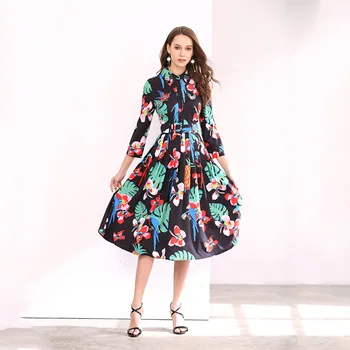 High Quality New Fashion Summer Runway Dress Women's Elegant Belted Three Quarter Sleeve Flower Floral Print Casual Dress
High Quality New Fashion Summer Runway Dress Women's Elegant Belted Three Quarter Sleeve Flower Floral Print Casual Dress