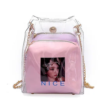 

Women Small Bucket Bags Spray Map Plastic Transparent Totes Composite Chain Bag Mini Jelly Handbags