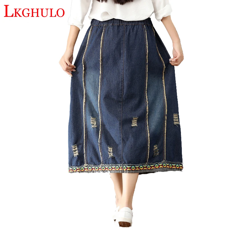 Spring Summer Denim Midi Elastic Waist A-line Plus Size Casual Skirt Large Size Female Leisure Pockets Skirt High Quality A651
Spring Summer Denim Midi Elastic Waist A-line Plus Size Casual Skirt Large Size Female Leisure Pockets Skirt High Quality A651