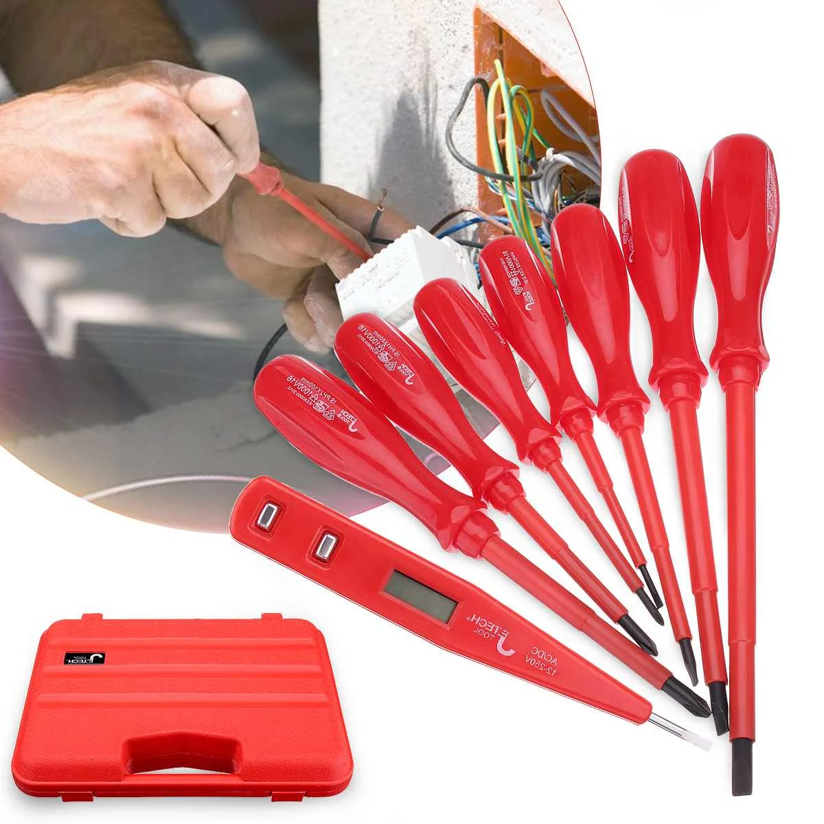8Pcs JTECH 1000V Insulated Magnetic Screwdriver Phillips Set Slotted Set Digital Electric Tester Home Repair Hand Tool Set
8Pcs JTECH 1000V Insulated Magnetic Screwdriver Phillips Set Slotted Set Digital Electric Tester Home Repair Hand Tool Set
