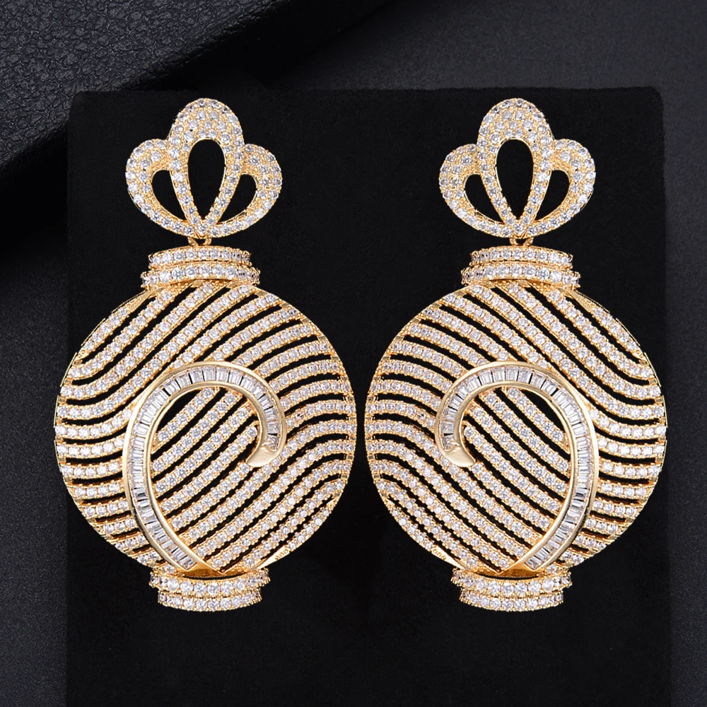 60mm Trendy Flower Pierced Lantern Hollow Shape Pendant Three Colors Cubic Zirconia Dangle Drop Earrings For Women Girls | Украшения и