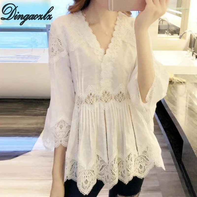 Dingaozlz Korean fashion Lace shirts Patchwork Hollow out Women blouse Female Casual Ruffles Crochet White Tops blusa feminina
Dingaozlz Korean fashion Lace shirts Patchwork Hollow out Women blouse Female Casual Ruffles Crochet White Tops blusa feminina