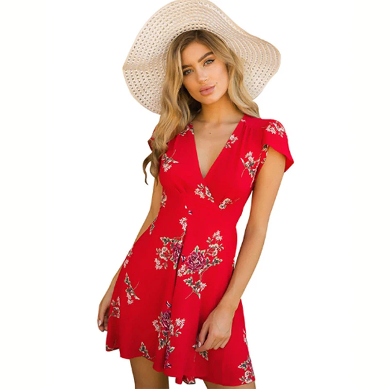 European women's clothing deep collar waist dress girl summer new lady print short sleeve dress Q40
European women's clothing deep collar waist dress girl summer new lady print short sleeve dress Q40