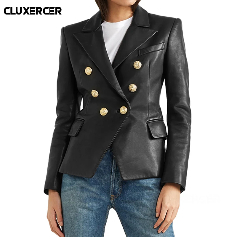2019 New High Street Style Faux Leather Jacket Women Autumn Winter Long Sleeve Double Breasted Slim Black Biker Jacket Outerwear
2019 New High Street Style Faux Leather Jacket Women Autumn Winter Long Sleeve Double Breasted Slim Black Biker Jacket Outerwear