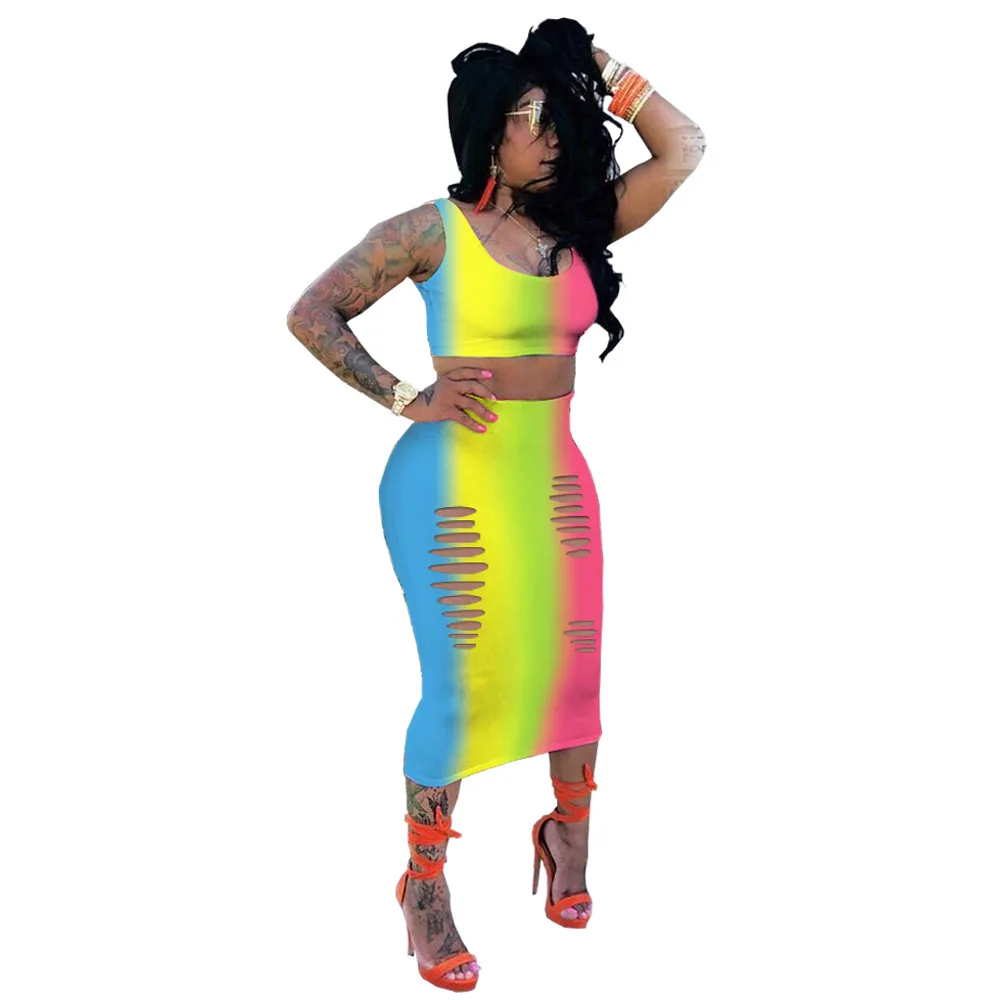 2019 Summer Colorful Striped Printed Cutout dress Midi Sleeveless High Short 2 Pieces Sets Women Fashion Sexy Night Dress GL6026
2019 Summer Colorful Striped Printed Cutout dress Midi Sleeveless High Short 2 Pieces Sets Women Fashion Sexy Night Dress GL6026