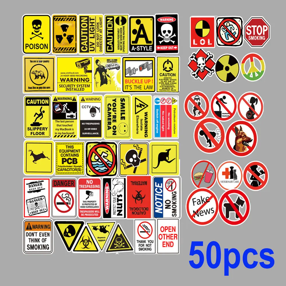 

50pcs warning theme pvc Car Sticker Motorcycle Bicycle Luggage Decal Graffiti Patches Skateboard Stickers for Laptop Stickers