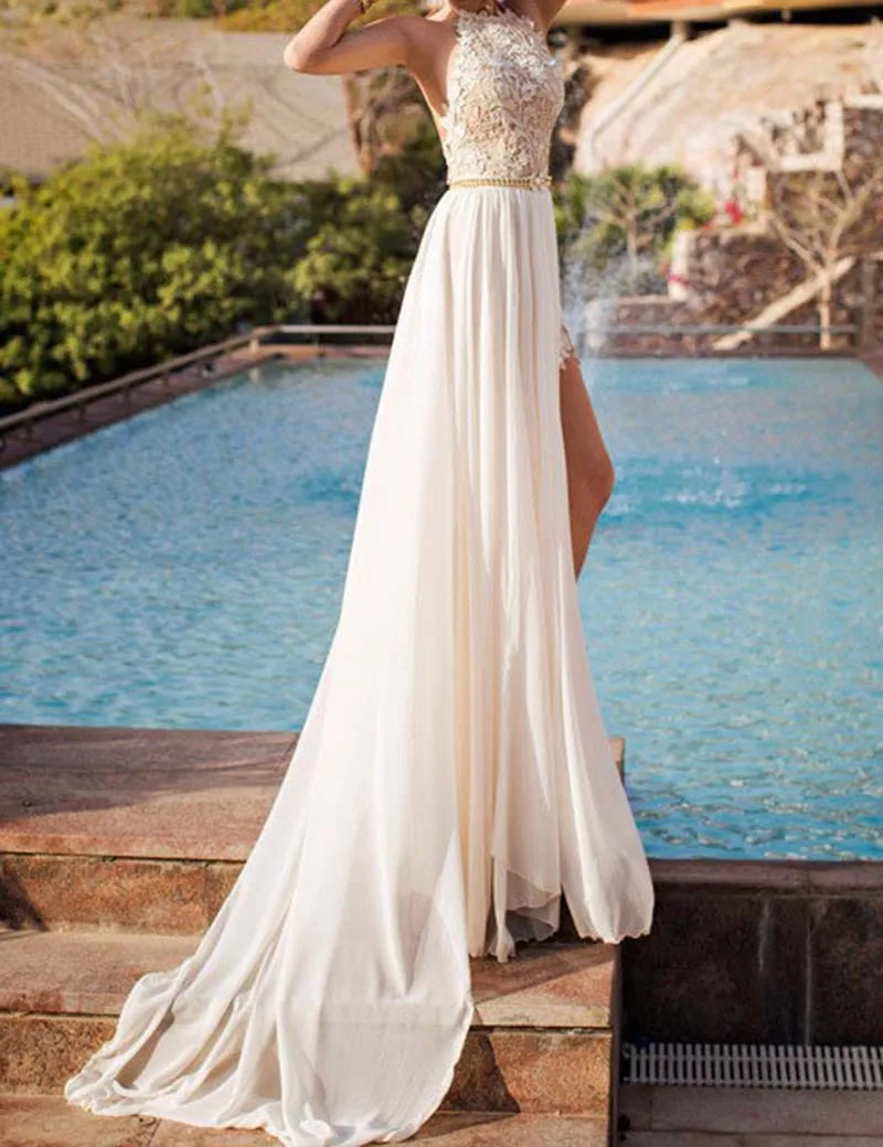 2016 White Long Vestido De Novia Beach Bridal Gowns Sexy Backless Wedding Dresses Halter Illusion Lace Wedding Dresses 2016
2016 White Long Vestido De Novia Beach Bridal Gowns Sexy Backless Wedding Dresses Halter Illusion Lace Wedding Dresses 2016