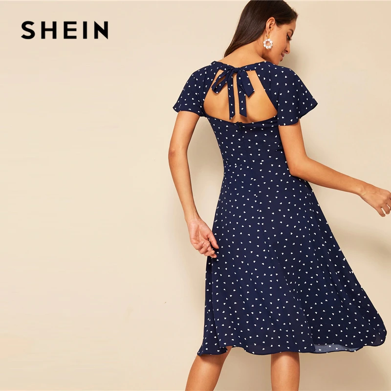 SHEIN Heart Print Flutter Sleeve Tie Cutout Back Dress Women 2019 Navy A Line High Waist Summer Square Neck Elegant Dresses
SHEIN Heart Print Flutter Sleeve Tie Cutout Back Dress Women 2019 Navy A Line High Waist Summer Square Neck Elegant Dresses