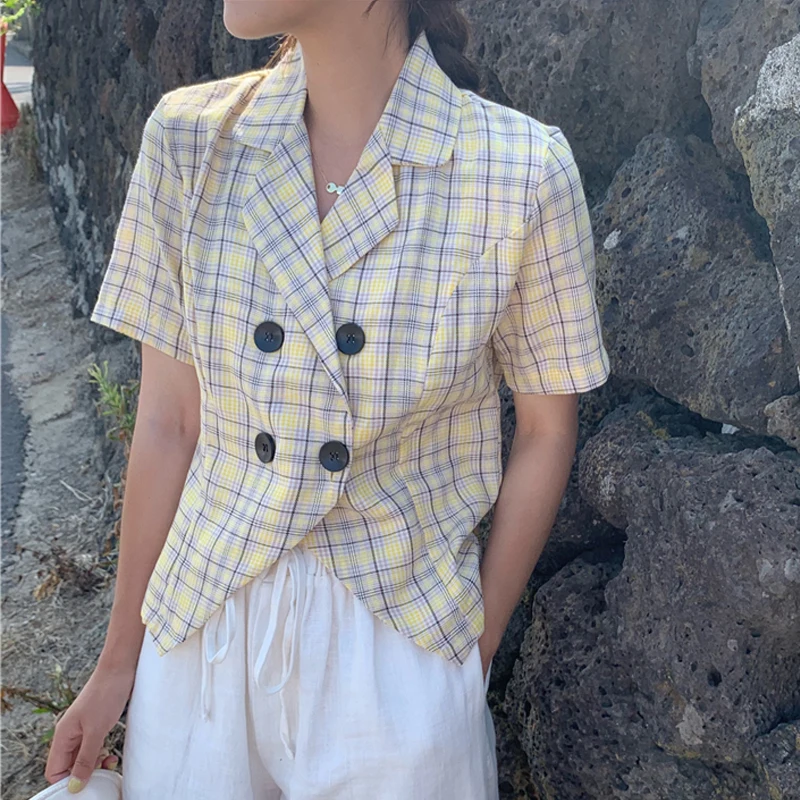 Шикарная свободная клетчатая рубашка в стиле ретро с коротким рукавом, женские рубашки, японские Kawaii Ulzzang, женские милые топы Harajuku для женщин 
Шикарная свободная клетчатая рубашка в стиле ретро с коротким рукавом, женские рубашки, японские Kawaii Ulzzang, женские милые топы Harajuku для женщин