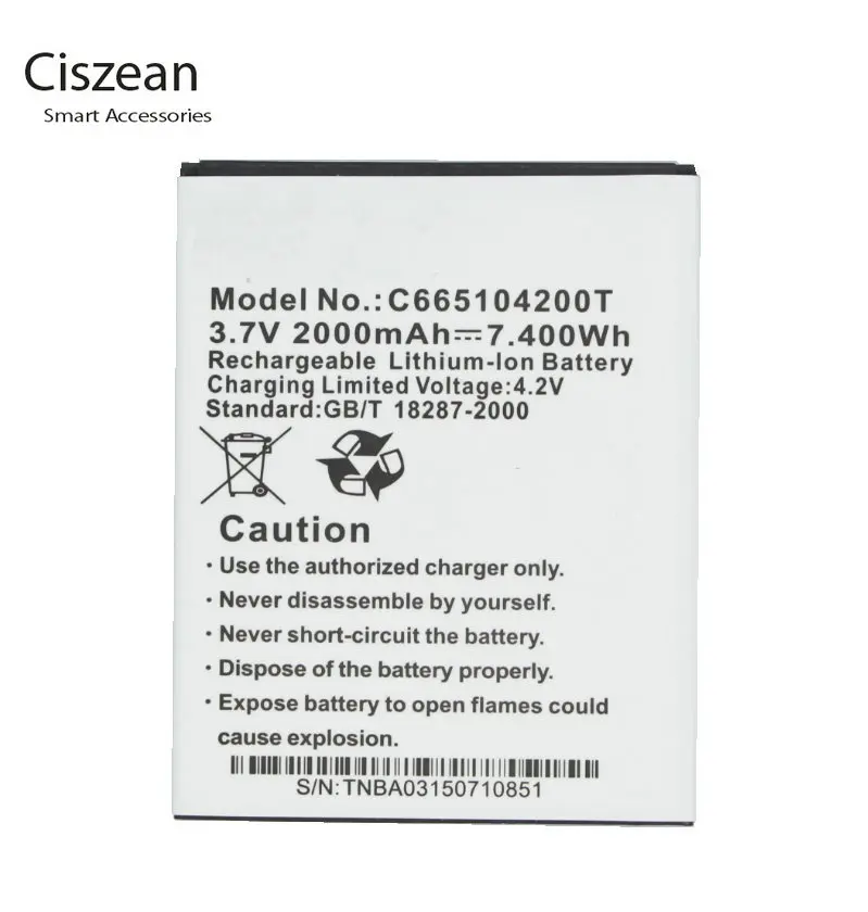 Ciszean 1x 3.7V 2000mAh Replacement Li-ion Battery C665104200T For BLU Studio 5.0 S D-570 D570 D570A D572A Y530Q batteries
Ciszean 1x 3.7V 2000mAh Replacement Li-ion Battery C665104200T For BLU Studio 5.0 S D-570 D570 D570A D572A Y530Q batteries
