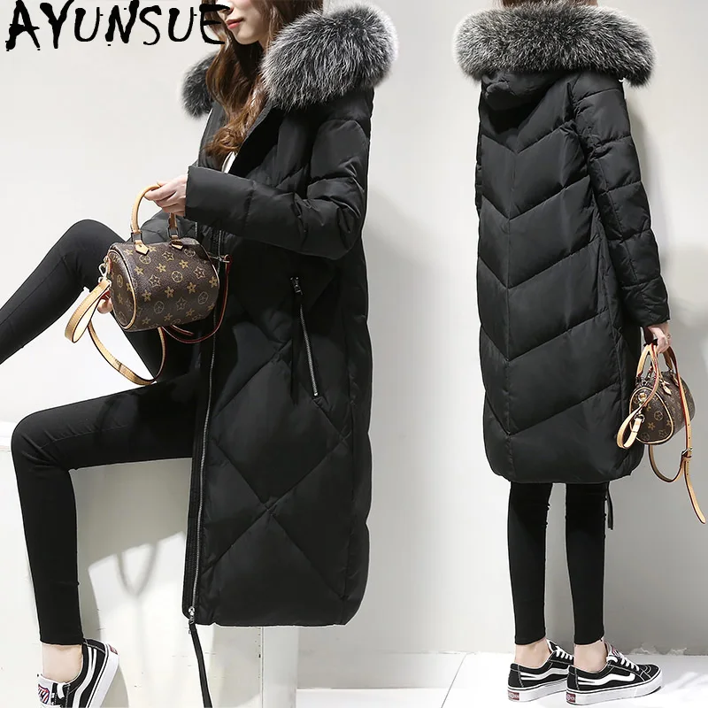 AYUNSUE Winter New Women's Down Jacket Large Fur Collar Hooded Korean Warm Long Coat Parkas Female Jackets Camperas Mujer KJ462
AYUNSUE Winter New Women's Down Jacket Large Fur Collar Hooded Korean Warm Long Coat Parkas Female Jackets Camperas Mujer KJ462
