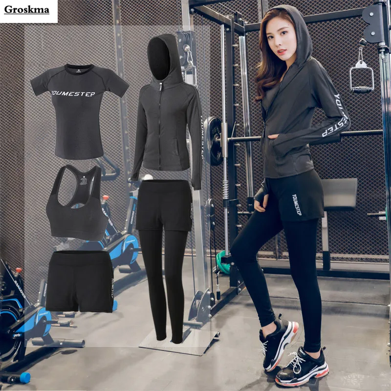 Professional running quick dry women 5 piece set yoga fitness gym sportswear clothing workout jacket+bra+t shirt+shorts+pants
Professional running quick dry women 5 piece set yoga fitness gym sportswear clothing workout jacket+bra+t shirt+shorts+pants