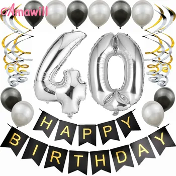 Amawil Black Happy Birthday Bunting Silver Number 40 Foil Balloon Swirls Garlands 40th Birthday Party Decorations Adult 7D
Amawil Black Happy Birthday Bunting Silver Number 40 Foil Balloon Swirls Garlands 40th Birthday Party Decorations Adult 7D