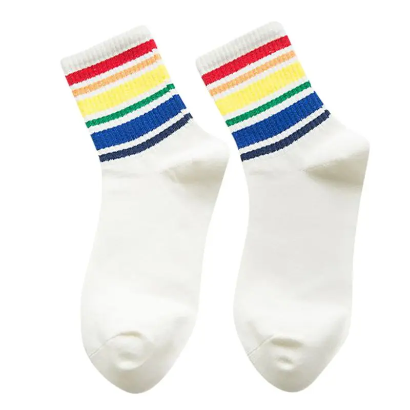 Women Girls Spring College Style Thread Rib Trim Long Crew Socks Gradient Rainbow Color Stripes Printed Cotton Tube Hosiery
Women Girls Spring College Style Thread Rib Trim Long Crew Socks Gradient Rainbow Color Stripes Printed Cotton Tube Hosiery