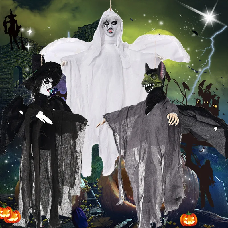 Halloween Hanging Ghost Haunted House Witch Bat man Spider woman Horror Courtyard Club Tree Halloween Electric LED Toys HW01 (11)
