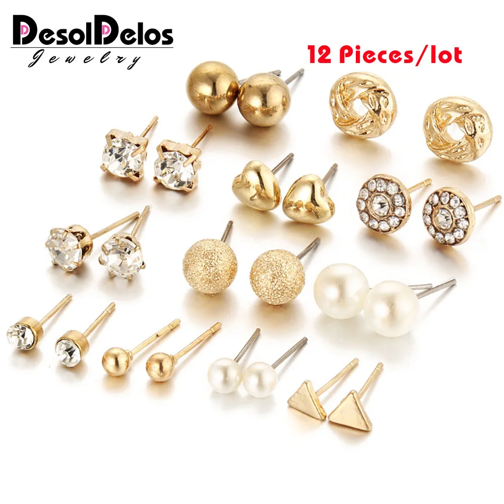 12 Pcs/Set Crystal Alloy Round Ball Gold Color Stud Earrings Vintage Silver Color Simulated Pearl Earring Set For Women Gift
12 Pcs/Set Crystal Alloy Round Ball Gold Color Stud Earrings Vintage Silver Color Simulated Pearl Earring Set For Women Gift