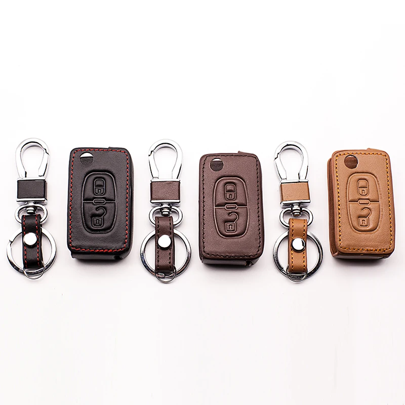 2 Button Leather Key Case for Peugeot RCZ 206 207 306 307 308 407 408 Citroen C2 C3 C4 C5 C6 C4L Folding Protective Cover | Автомобили и