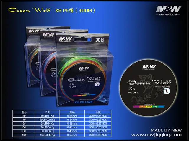 Mw ocean wolf x8 multi colour pe line 300 meters lure 8 Strands braid line Jigging line
Mw ocean wolf x8 multi colour pe line 300 meters lure 8 Strands braid line Jigging line