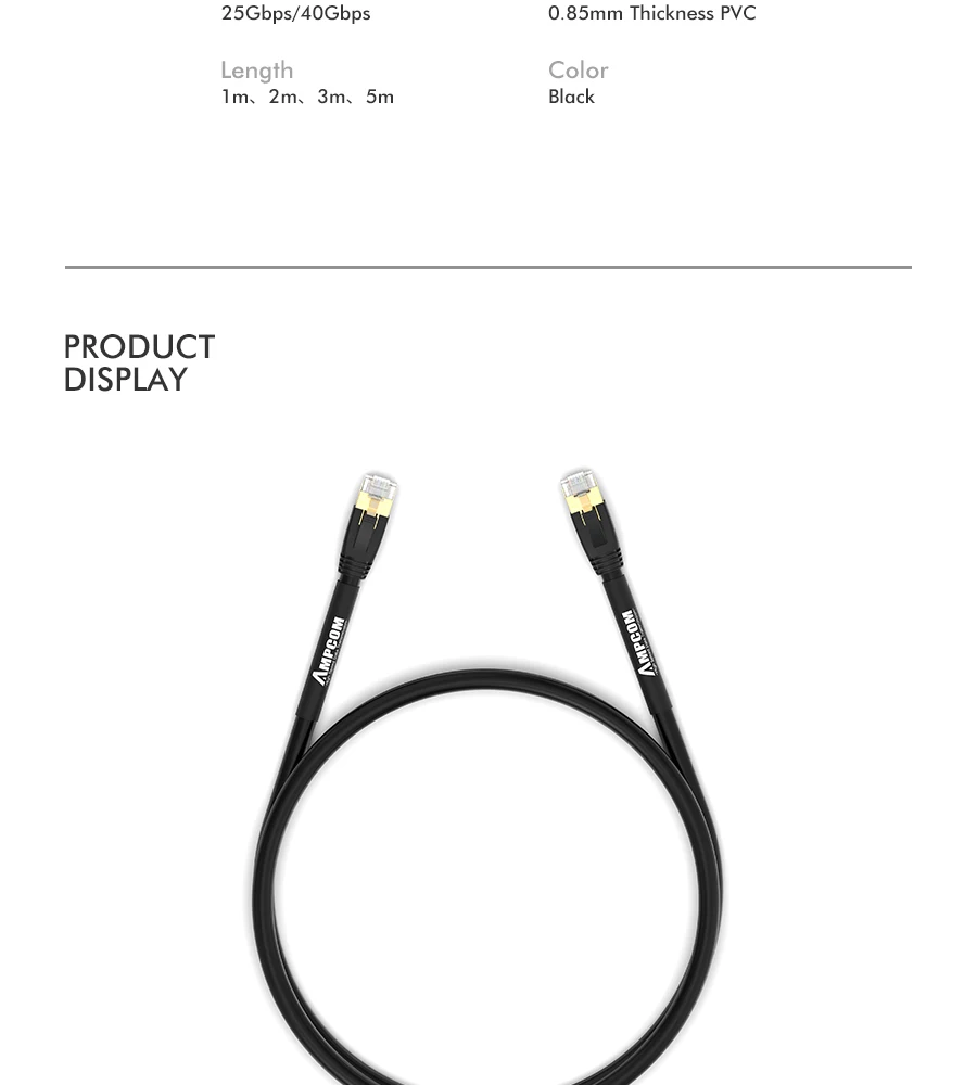AMPCOM S/FTP CAT8 Ethernet Cable, High Speed Patch Cable 10Gbps, 25Gbps, 40Gbps with Gold Plated RJ45 Connector AMPCOM S/FTP CAT8 Ethernet Cable, High Speed Patch Cable 10Gbps, 25Gbps, 40Gbps with Gold Plated RJ45 Connector