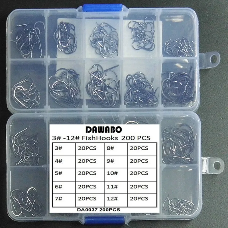 DAWOBO 200Pcs/lot boxed fishhook #3-#12 High carbon steel HOOK black color Jig Big Hook Corrosion Fishing Hooks Fishing Tools
DAWOBO 200Pcs/lot boxed fishhook #3-#12 High carbon steel HOOK black color Jig Big Hook Corrosion Fishing Hooks Fishing Tools