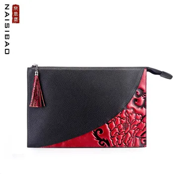 

NAISIBAO New Genuine Leather handbags Cowhide Embossing women leather bags Fashion tassel Luxury clutch bag women Envelope bag