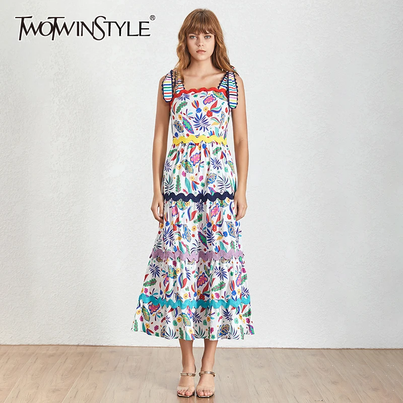 TWOTWINSTYLE Summer Vintage Colors Print Women Dress Square Collar Spaghetti Strap High Waist Slim A-line Mid Calf Dresses 2019
TWOTWINSTYLE Summer Vintage Colors Print Women Dress Square Collar Spaghetti Strap High Waist Slim A-line Mid Calf Dresses 2019