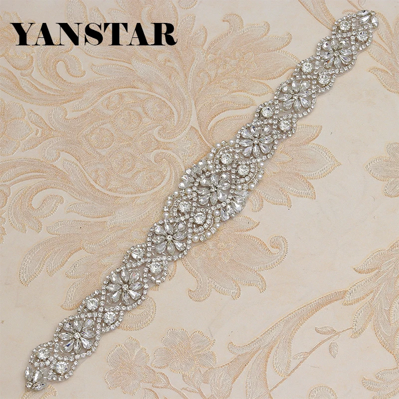 

YANSTAR (10pcs) Wholesale Hand Bridal Rhinestones Appliques Clear Rose Gold Silver Crystal Sew On Wedding Dress Belt YS835