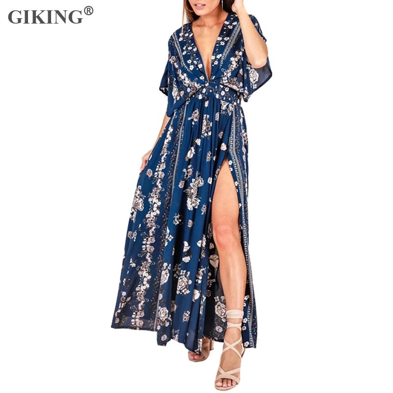 GIKING Summer Sexy V-neck Maxi Dress Women Floral Print Short Sleeve Boho Party Dress High Split Long Holiday Beach Vestido 2019
GIKING Summer Sexy V-neck Maxi Dress Women Floral Print Short Sleeve Boho Party Dress High Split Long Holiday Beach Vestido 2019