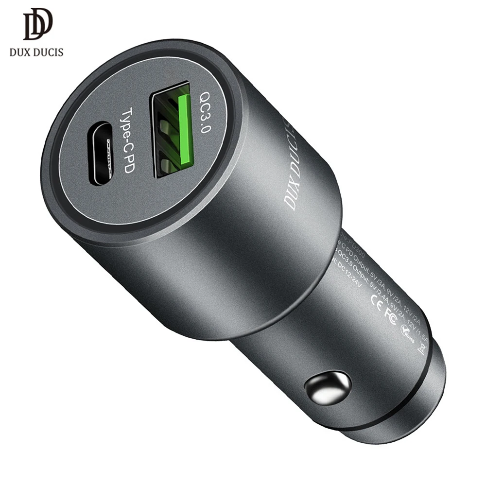 

DUX DUCIS 36W USB Type C PD Quick Charge Car Charger for iPhone Xs Max X 8 QC 3.0 Car Charger for Samsung S9 Mobile Phone in Car