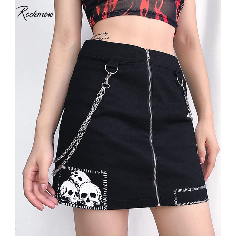 Rockmore Black Gothic Punk Style Above Knee Women Mini Skirts With Chain Shantou Printed High Waist Short Skirt Femme Streetwear
Rockmore Black Gothic Punk Style Above Knee Women Mini Skirts With Chain Shantou Printed High Waist Short Skirt Femme Streetwear