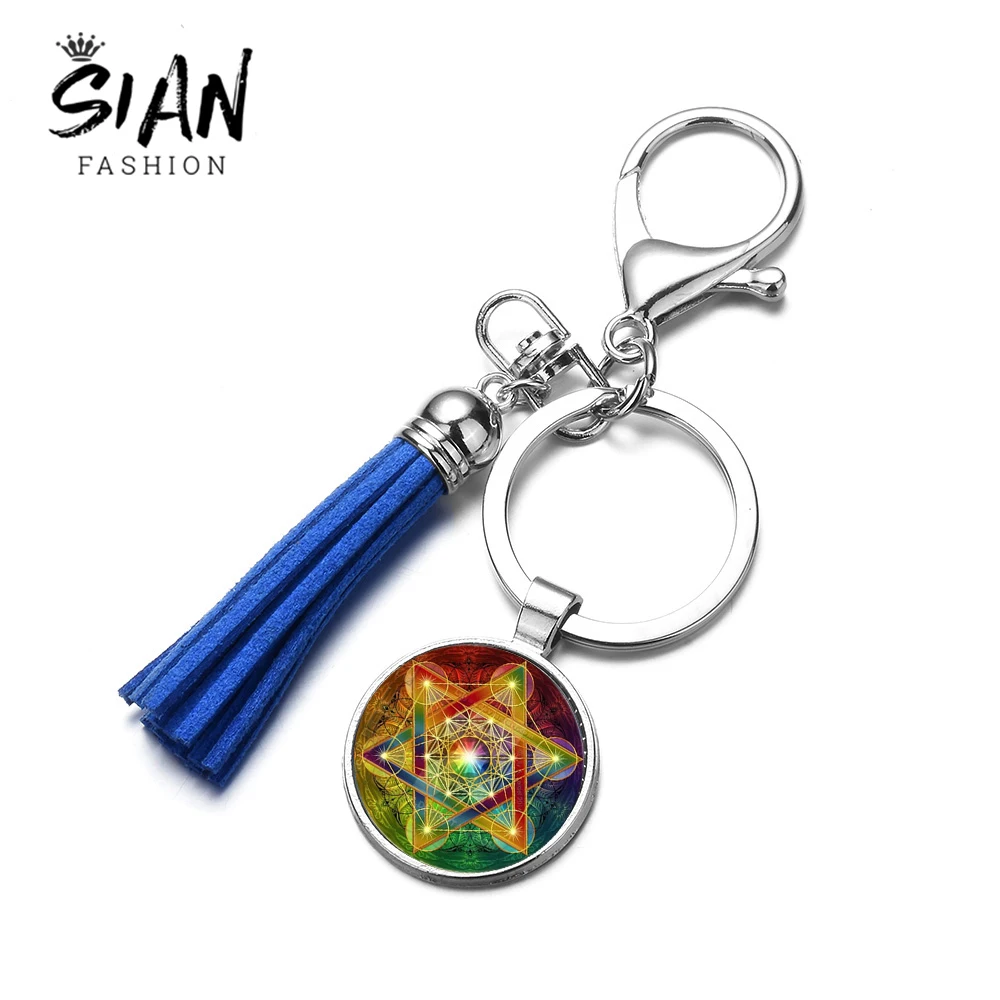 SIAN Metatron Cube Sacred Geometry Keychain Universe Mysteries Flower of Life Chakra Hexagonal Star Time Gem Art Tassel Key Ring
SIAN Metatron Cube Sacred Geometry Keychain Universe Mysteries Flower of Life Chakra Hexagonal Star Time Gem Art Tassel Key Ring