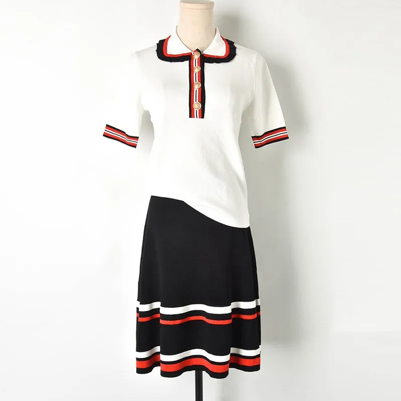 Women Knitted 2 Piece Set T-shirt and Skirt Sets 2019 Summer Peter Pan Collar Short Sleeve TShirt and High Waist Skirt Knit Suit
Women Knitted 2 Piece Set T-shirt and Skirt Sets 2019 Summer Peter Pan Collar Short Sleeve TShirt and High Waist Skirt Knit Suit