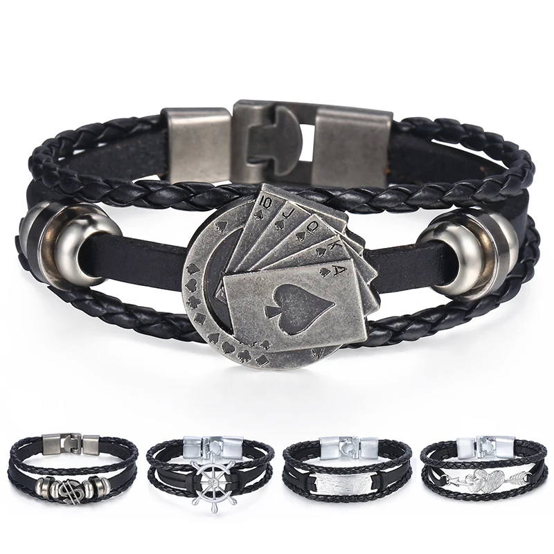 Davieslee Leather Bracelet For Men Lucky Poker Card Multilayer Strand Vintage Stars Bar Charm Bracelet Male Jewelry Gifts LLBB01
Davieslee Leather Bracelet For Men Lucky Poker Card Multilayer Strand Vintage Stars Bar Charm Bracelet Male Jewelry Gifts LLBB01