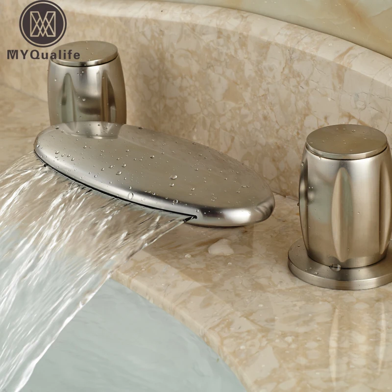 Luxury Arcuate Waterfall Spout Two Handle Basin Mixer Faucet Deck Mount 3 Holes Bathroom Washbasin Taps
Luxury Arcuate Waterfall Spout Two Handle Basin Mixer Faucet Deck Mount 3 Holes Bathroom Washbasin Taps
