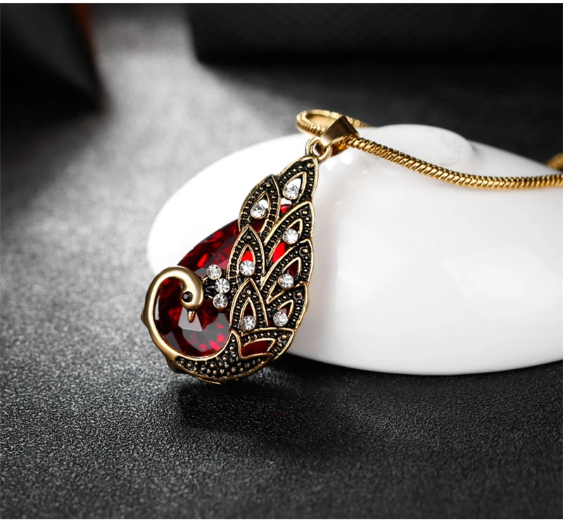 Creative Imitate Crystal Circle Opal Peacock Jewelry Sets Peacocks Necklace Drop Earrings Set For Women Gift CH012 (19)