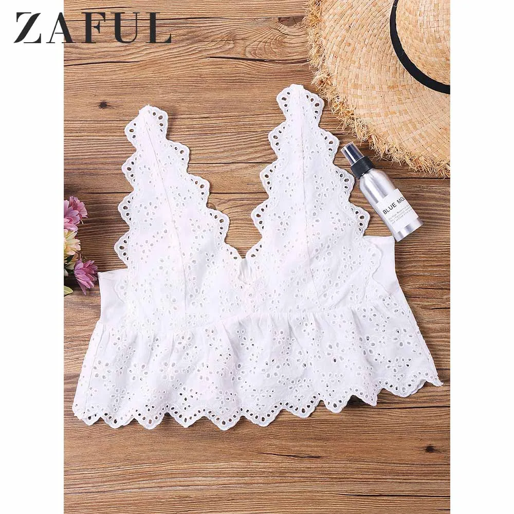 ZAFUL Crop Top Women Chic Eyelet Tank Top Casual V Neck Sleeveless Summer Ladies Tops Tees 2018 New Fashions Sexy Bustier Top 
ZAFUL Crop Top Women Chic Eyelet Tank Top Casual V Neck Sleeveless Summer Ladies Tops Tees 2018 New Fashions Sexy Bustier Top