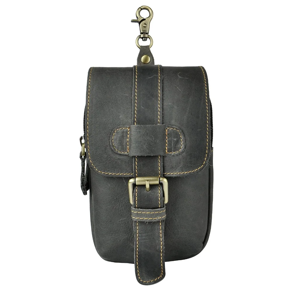 Real Leather men Casual Design Small Waist Bag Pouch Cowhide Fashion Hook Belt Pack Cigarette Case Phone 014g | Багаж и сумки