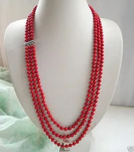 

Wonderful Lucky Jewelry stunning Beautiful 6mm 3 row red coral necklace 20--22inch wide fshipping Factory wholesale price