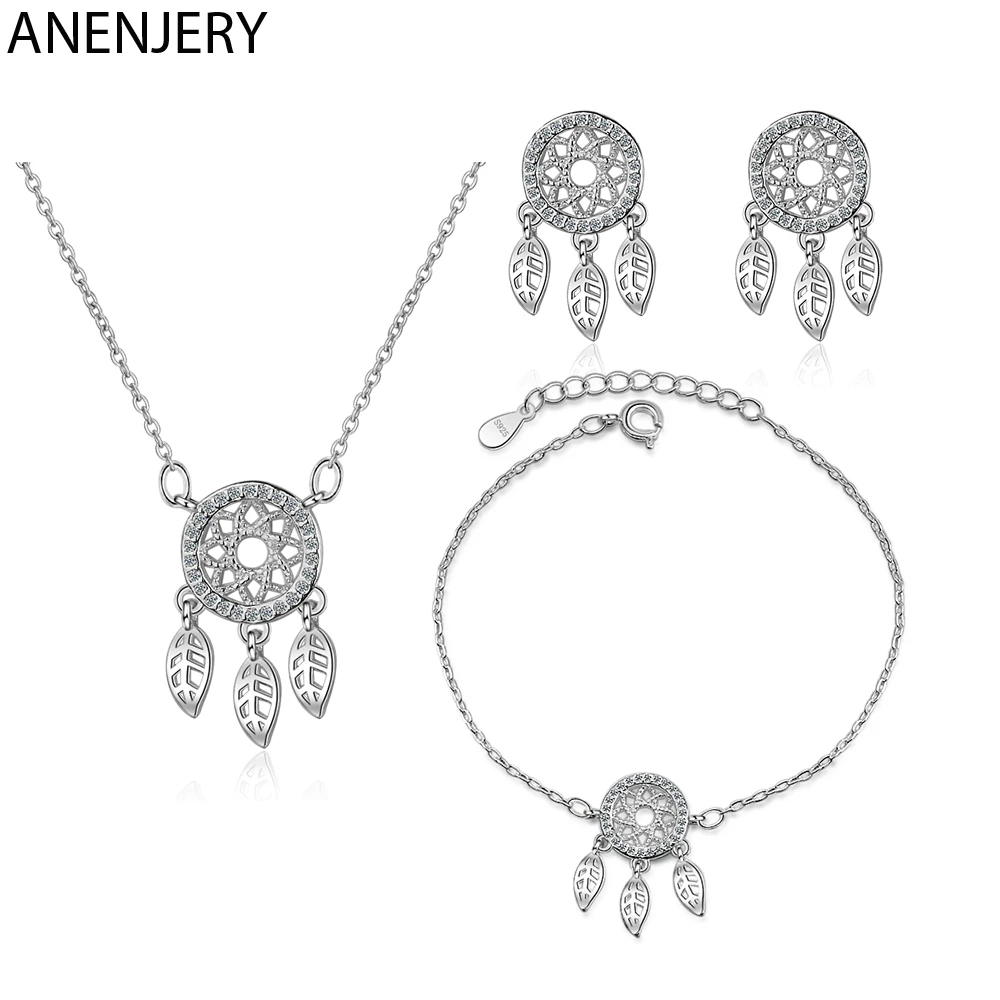 ANENJERY 925 Sterling Silver Jewelry Sets Micro Zircon Dream Catcher Necklace+Earrings+Bracelet For Women Gift
ANENJERY 925 Sterling Silver Jewelry Sets Micro Zircon Dream Catcher Necklace+Earrings+Bracelet For Women Gift