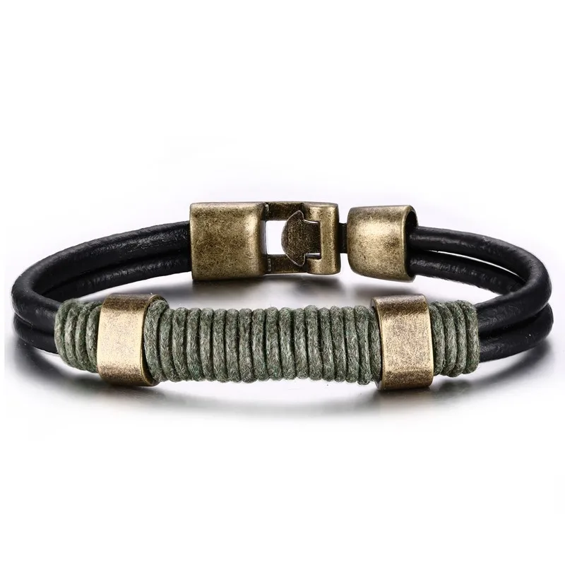 Genuine Leather Men Bracelets Double Layer Bangles Vintage Green Braided Rope for Male Couple Fashion Jewelry Accessories Gift
Genuine Leather Men Bracelets Double Layer Bangles Vintage Green Braided Rope for Male Couple Fashion Jewelry Accessories Gift