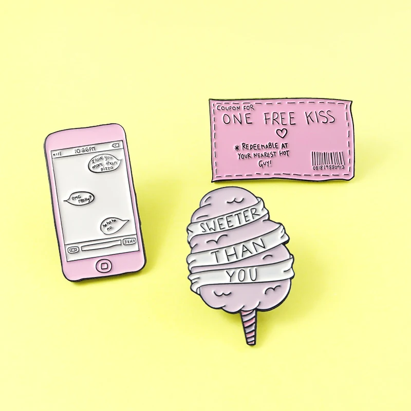 ONE FREE KISS Ticket,SWEETER THAN YOU Cotton Candy Funny SMS Enamel pins Brooches Badges Pink Pin for Couple Jewelry Broche
ONE FREE KISS Ticket,SWEETER THAN YOU Cotton Candy Funny SMS Enamel pins Brooches Badges Pink Pin for Couple Jewelry Broche