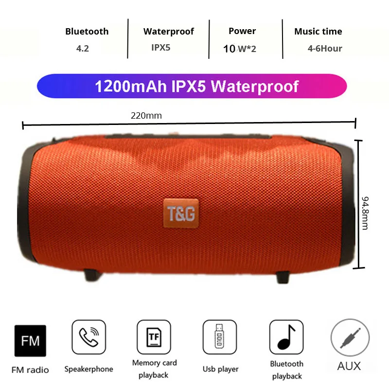 20W Portable Wireless Bluetooth Speaker Bass Waterproof Sub woofer TG125 Stereo FM Radio TF AUX Portable Outdoor Subwoofer Speak
20W Portable Wireless Bluetooth Speaker Bass Waterproof Sub woofer TG125 Stereo FM Radio TF AUX Portable Outdoor Subwoofer Speak