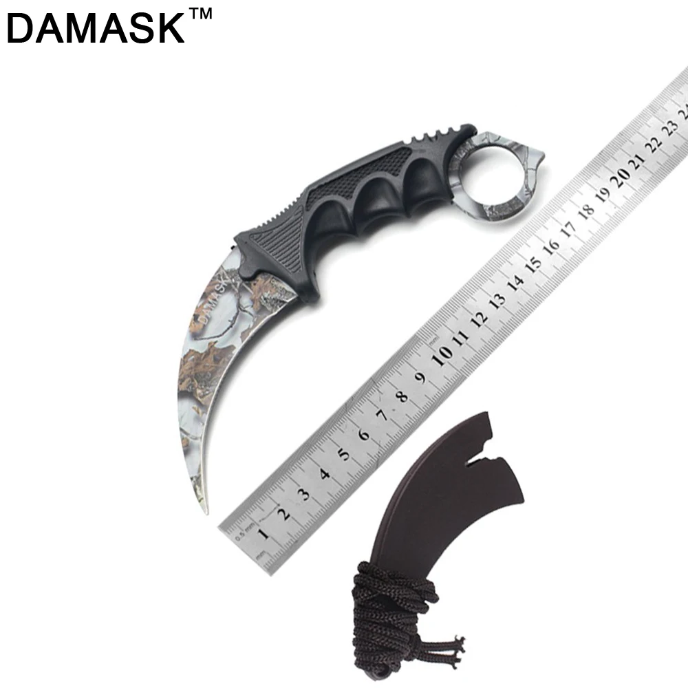 

Damask Staninless Steel Outdoor Knife CS GO Counter Strike Karambit knife Fighting Survival Camping Tools Ashy Scenery Color