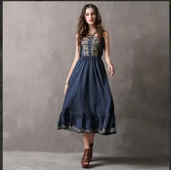 2019 Blue Denim Dress Embroidery Sexy Spaghetti Strap Ruffle Swing Long Dress Sundress Vestidos De Festa
2019 Blue Denim Dress Embroidery Sexy Spaghetti Strap Ruffle Swing Long Dress Sundress Vestidos De Festa